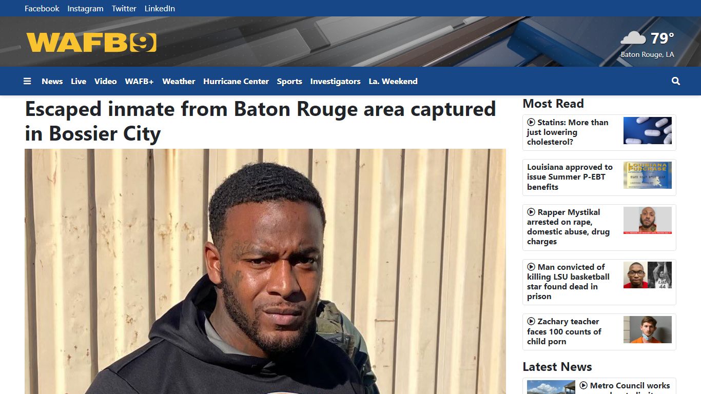 Inmate who escaped Baton Rouge area facility on ...